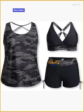 Plus Size Tankini Swimsuits Three Piece with Sports Bra and Boy Shorts